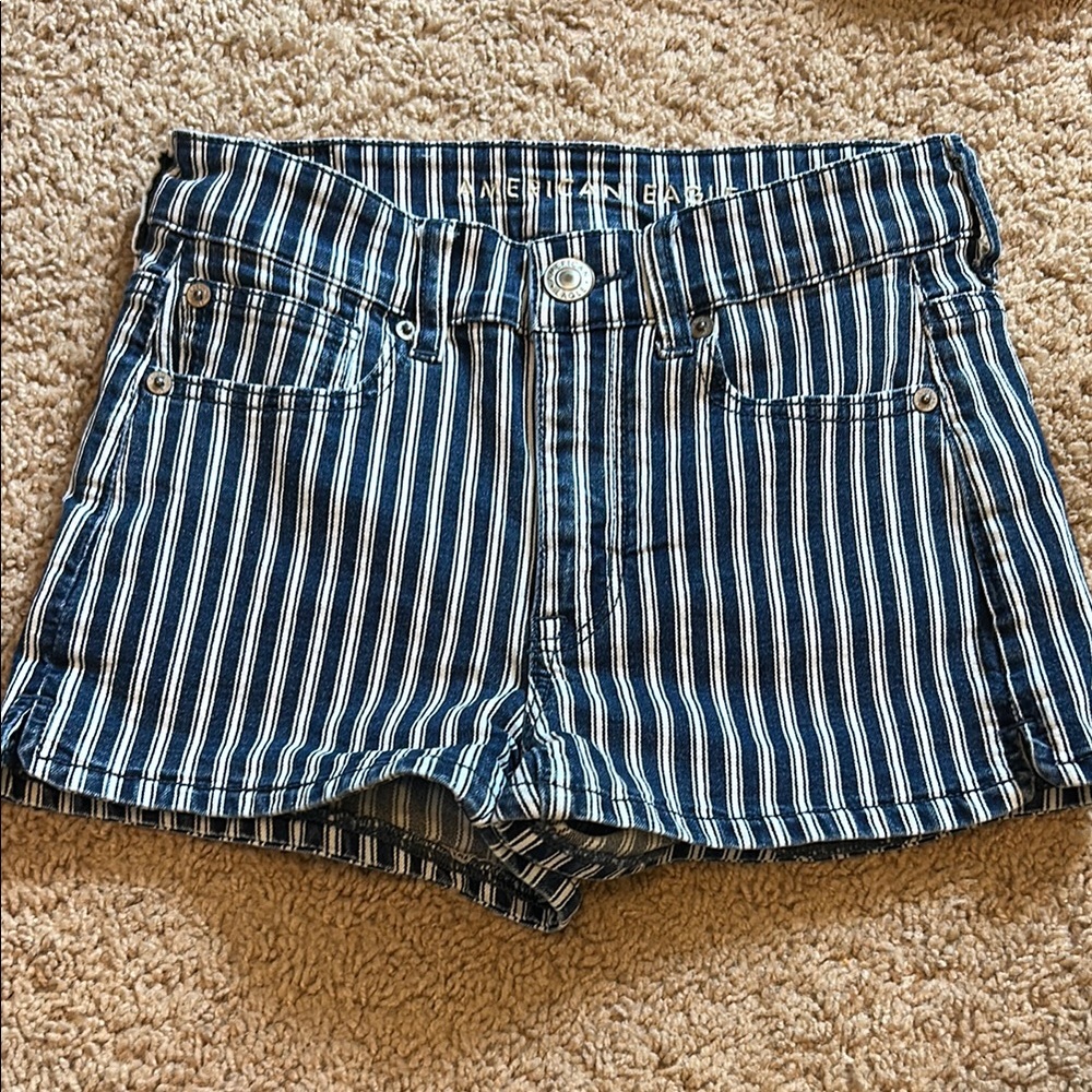 American Eagle Outfitters High Waist Blue and White Striped Shorts